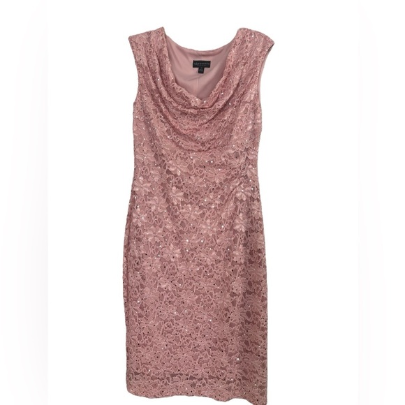 Connected Apparel Pink Lace Dress Sleeveless Cowl Neck - Picture 1 of 6
